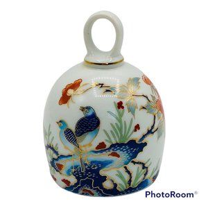 Japanese GOHO Cloisonne Water Birds Flowers Porcelain Collectible Bell 3 1/2"H